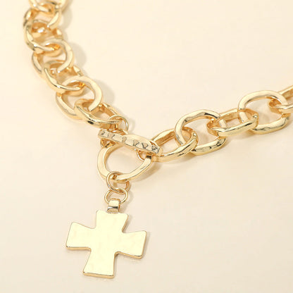 Madeline Love Gold Cross Charm Chunky Chain Toggle Necklace - Necklaces
