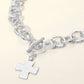 Madeline Love Worn Silver Cross Charm Chunky Chain Toggle Necklace - Necklaces