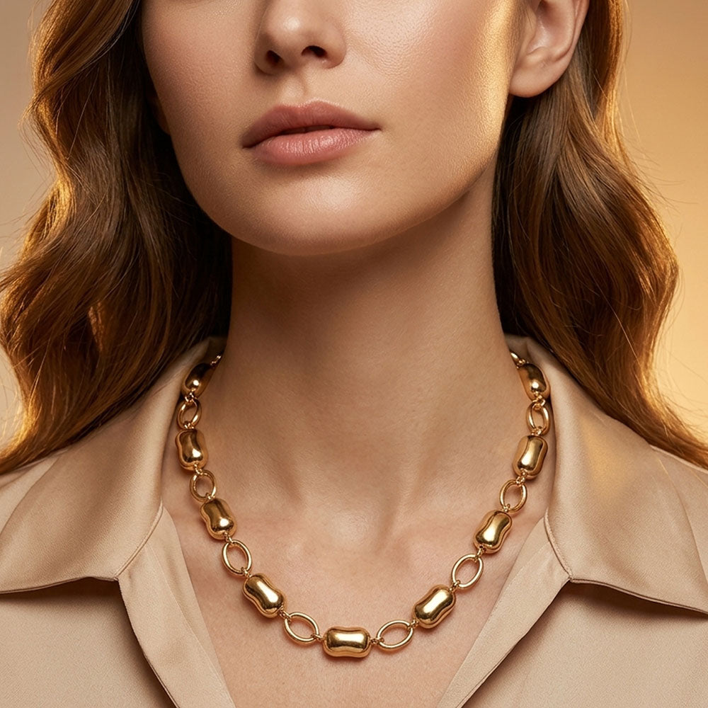 Madeline Love Gold Modern Metal Bean Link Necklace