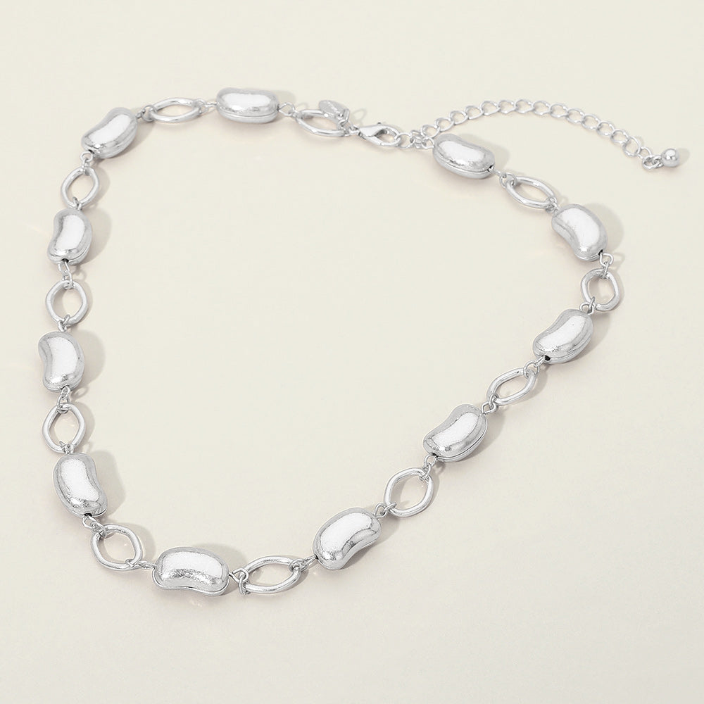 Madeline Love Worn Silver Modern Metal Bean Link Necklace