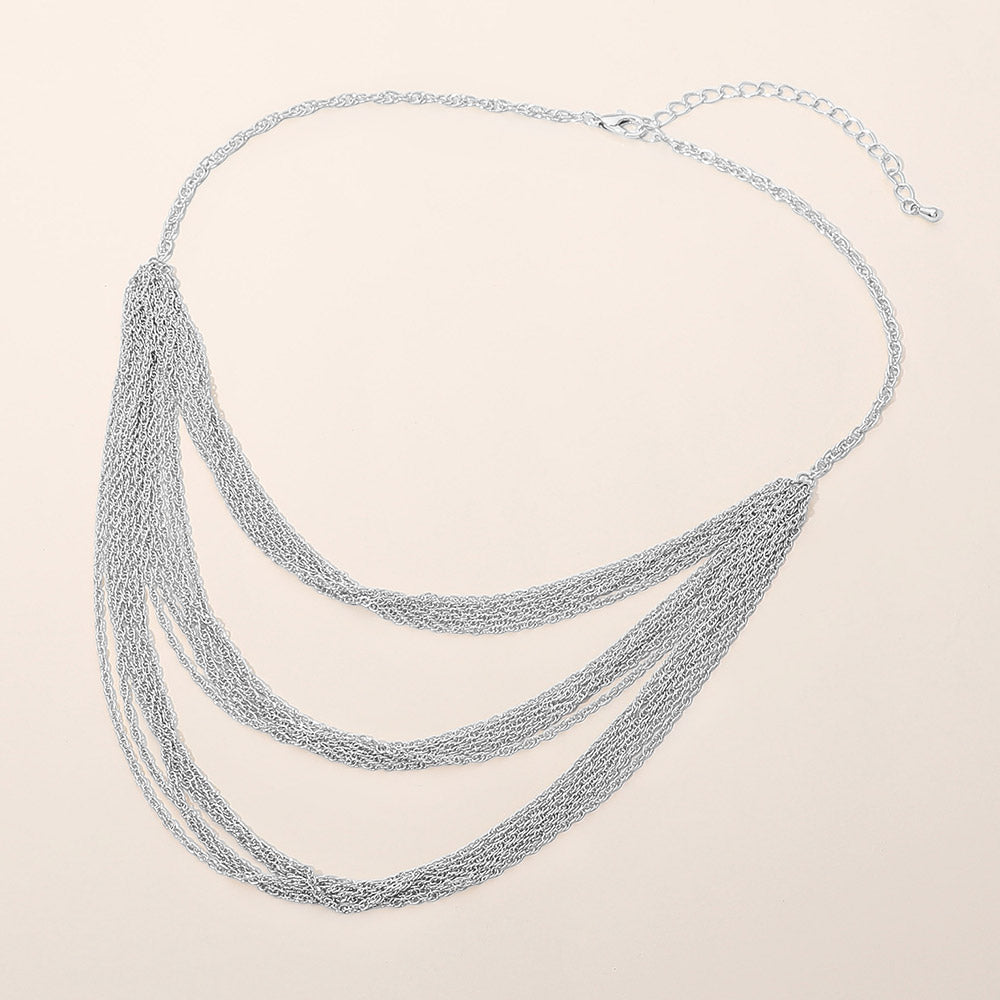 Madeline Love Rhodium Cascading Multi Layered Statement Necklace