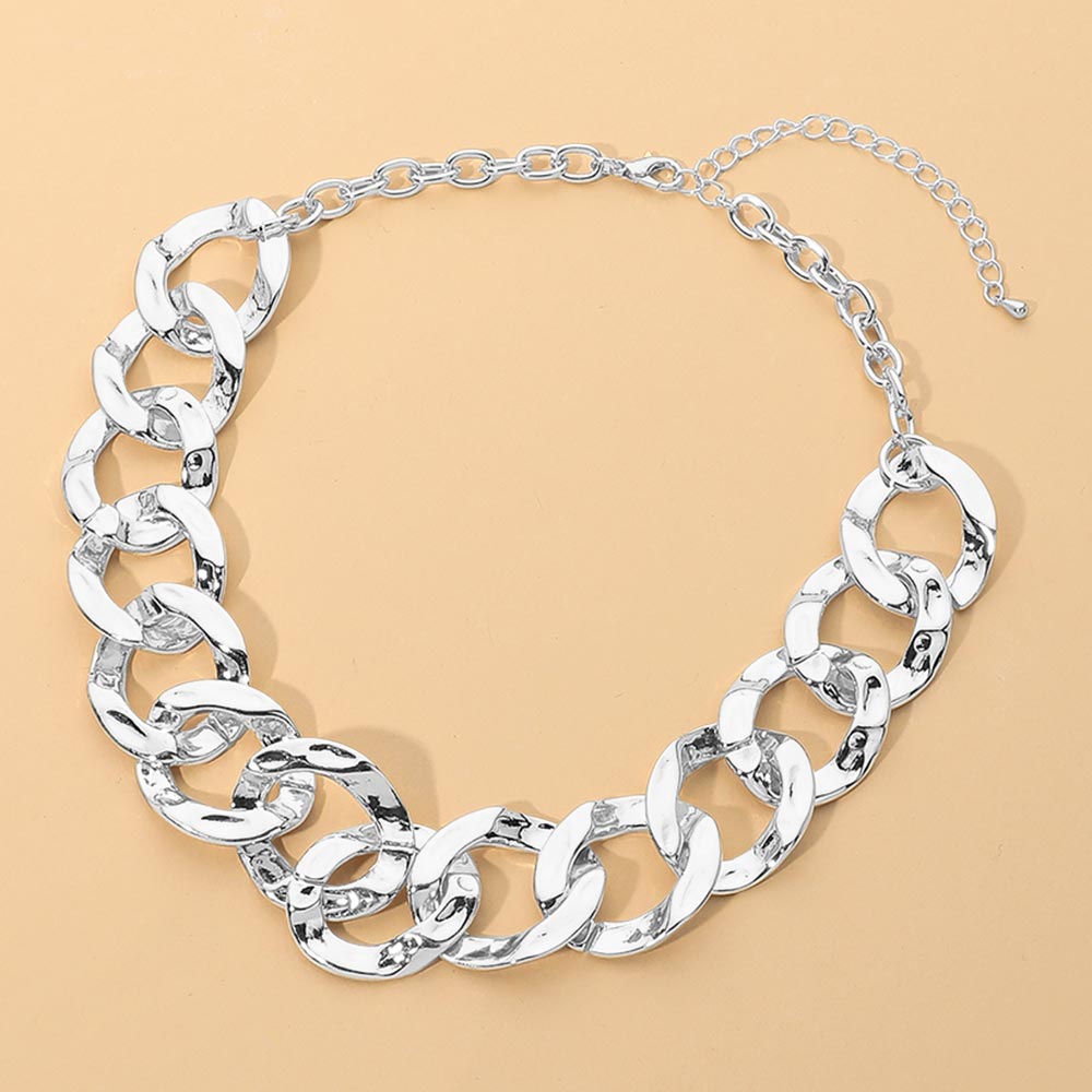 Madeline Love Rhodium Chunky Hammered Metal Link Chain Necklace