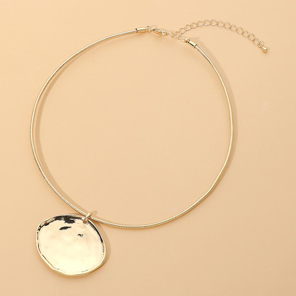 Madeline Love Gold Hammered Metal Irregular Disc Pendant Necklace