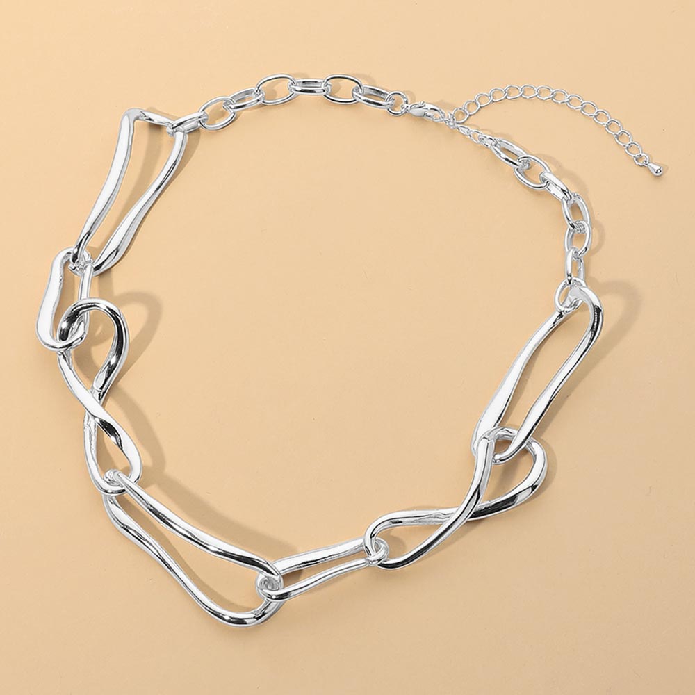 Madeline Love Rhodium Sculptural Link Statement Necklace