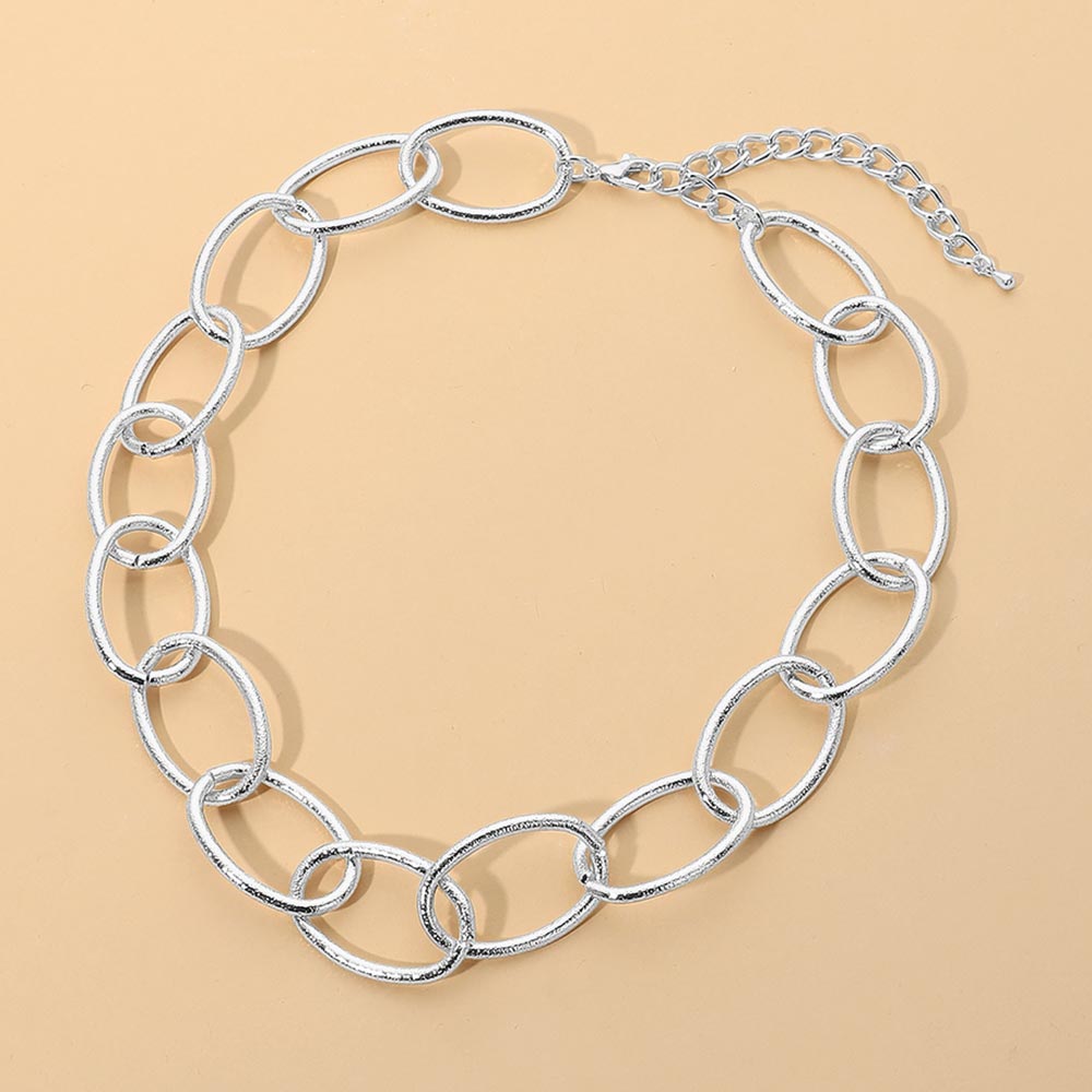 Madeline Love Rhodium Oversized Metal Oval Link Necklace