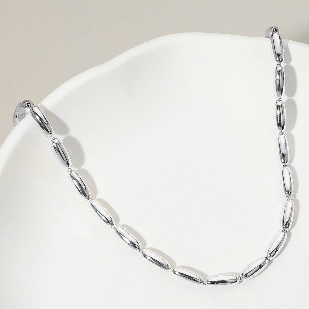 Madeline Love Rhodium Metal Oval Tube Beaded Necklace