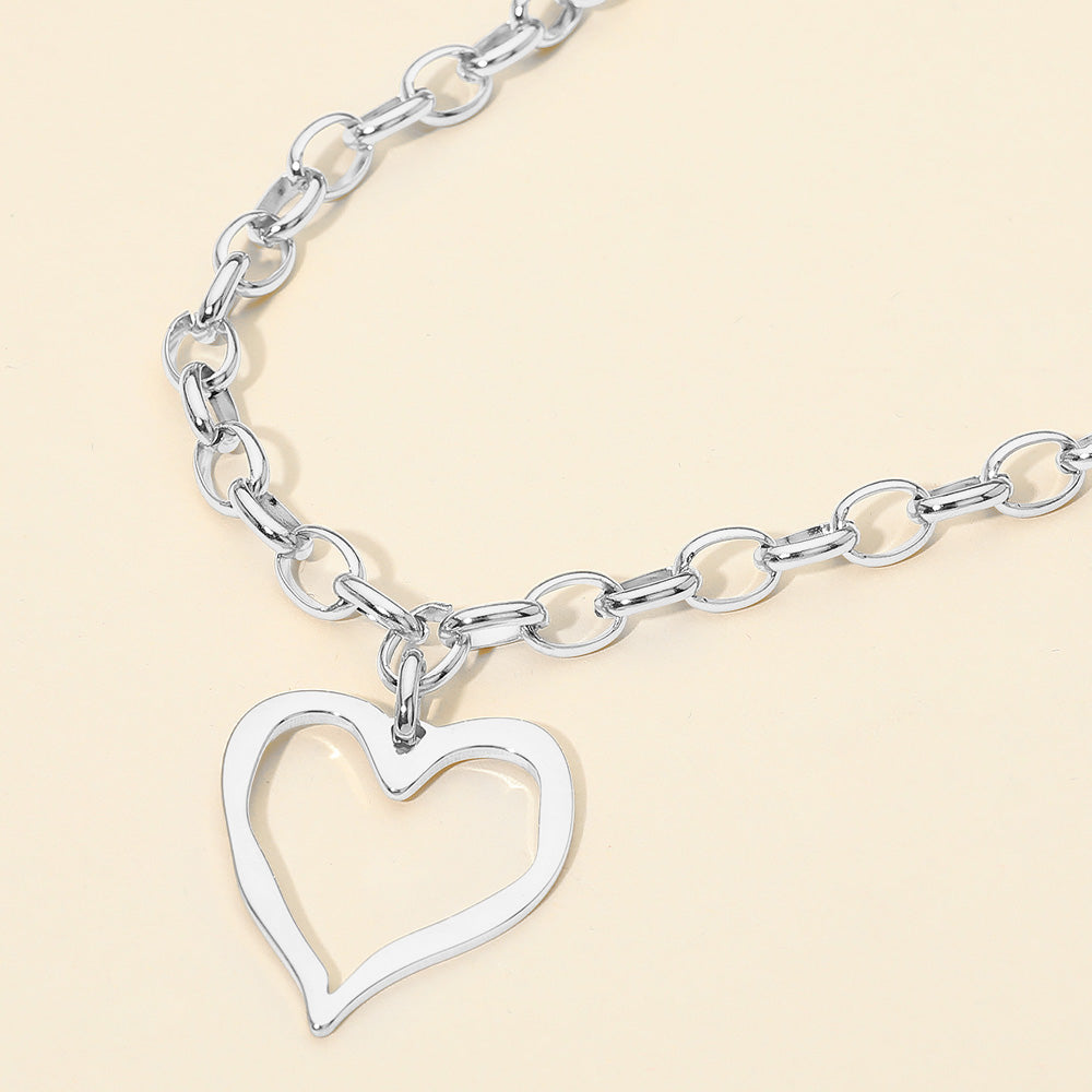 Madeline Love Rhodium Stainless Steel Chunky Open Heart Pendant Chain Necklace