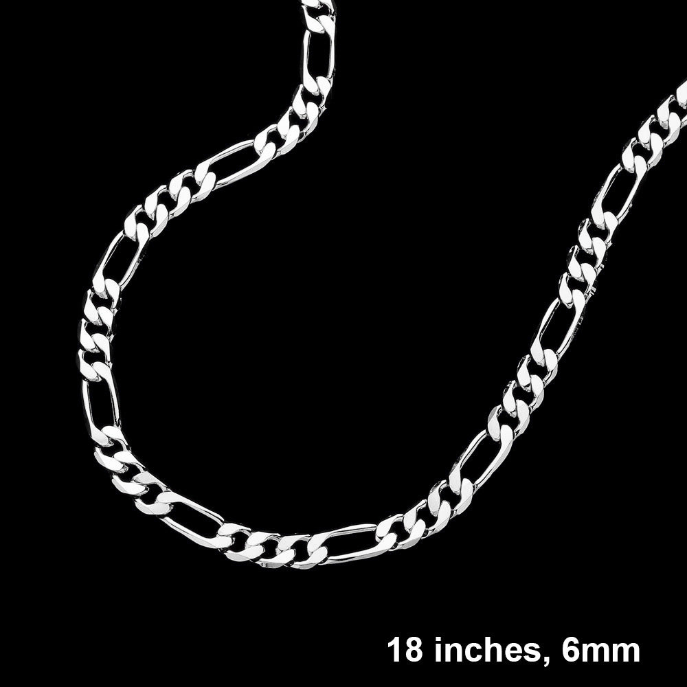 Rhodium Silver Plated 18 Inch 6mm Figaro Metal Chain Necklace