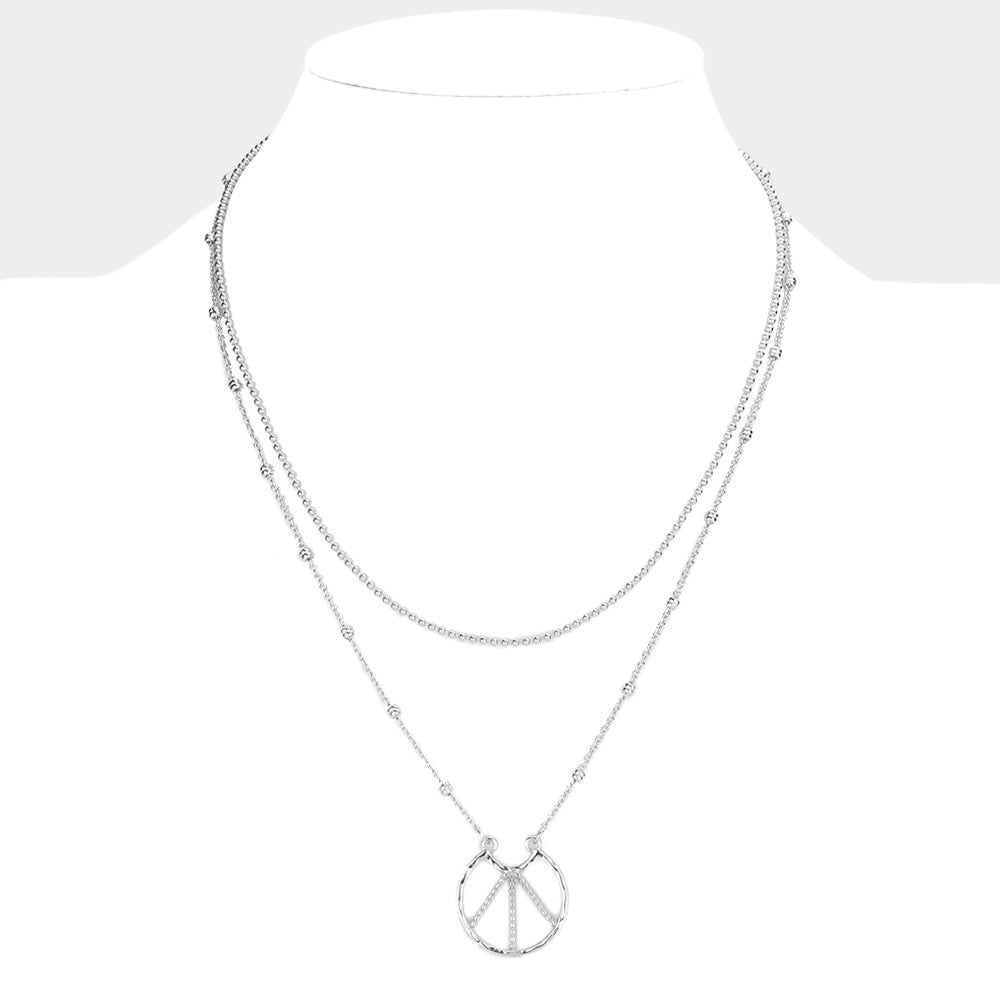 Madeline Love Silver Peace Pendant Double Layered Necklace - Necklaces