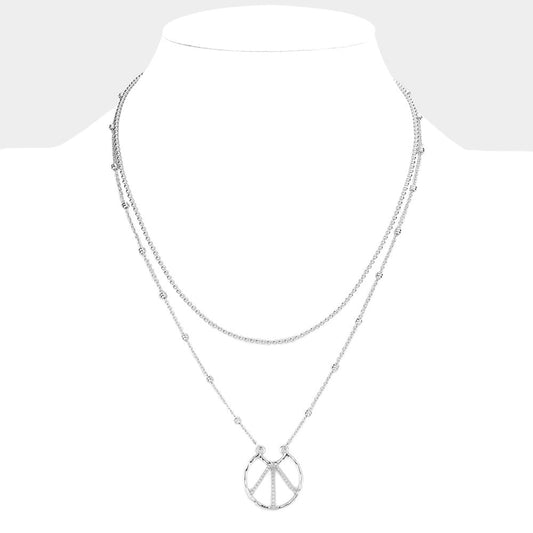 Madeline Love Silver Peace Pendant Double Layered Necklace - Necklaces