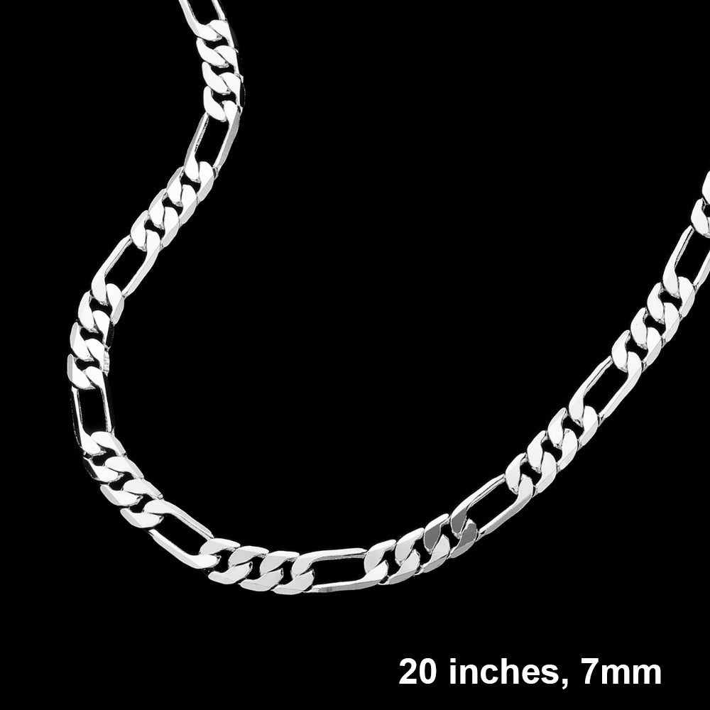 Rhodium Silver Plated 20 Inch 7mm Figaro Metal Chain Necklace