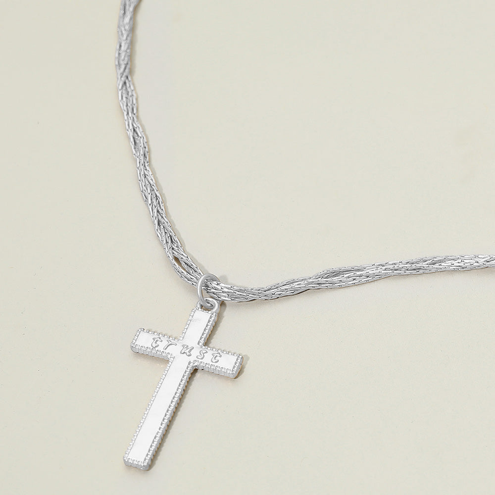 Madeline Love Silver TRUST Engraved Cross Pendant Twisted Multi Metal Chain Necklace - Necklaces