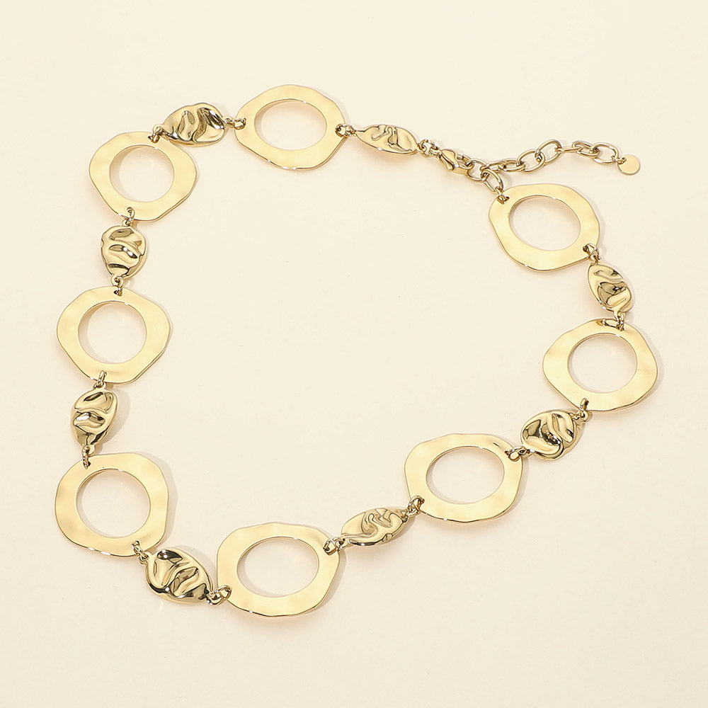 Madeline Love Gold Stainless Steel Bold Hammered Geometric Open Ring Link Necklace