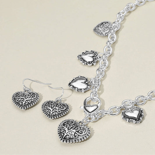 Madeline Love Antique Silver Textured Metal Heart Pendant Charm Necklace - Necklaces