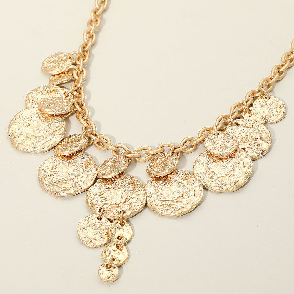 Madeline Love Worn Gold Textured Disc Charm Statement Necklace