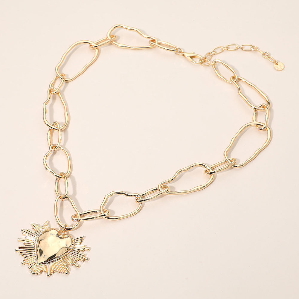 Madeline Love Gold Bold Metal Radiant Heart Pendant Link Chain Necklace