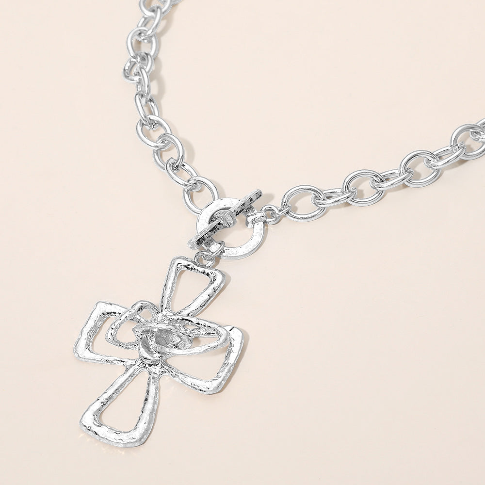 Madeline Love Rhodium Hammered Metal Cross Toggle Pendant Necklace - Necklaces