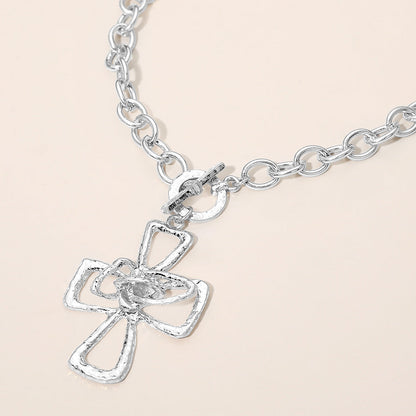 Madeline Love Rhodium Hammered Metal Cross Toggle Pendant Necklace - Necklaces