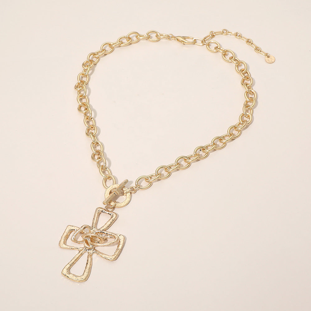 Madeline Love Worn Gold Hammered Metal Cross Toggle Pendant Necklace - Necklaces - desc