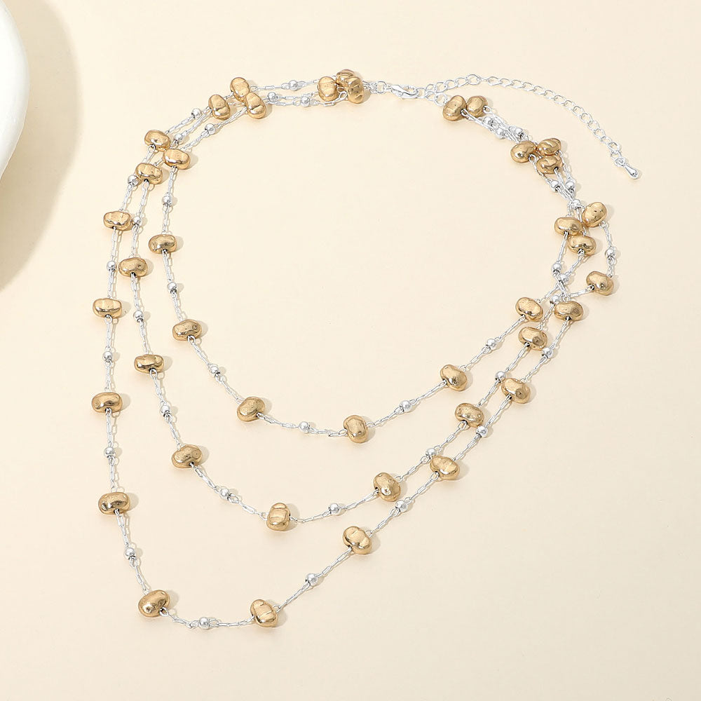 Madeline Love Multi Irregular Metal Pebble Beaded Station Triple Layered Necklace