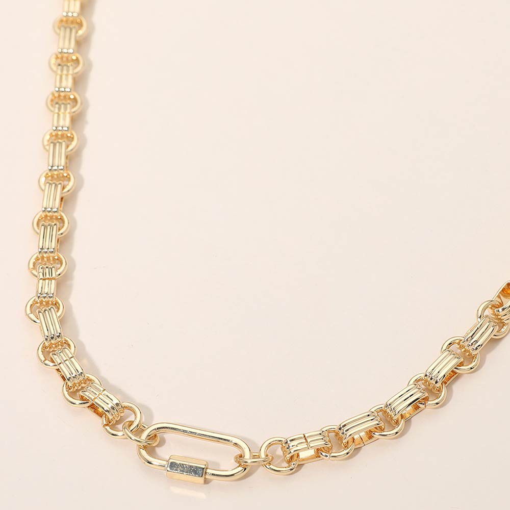 Madeline Love Gold Metal Carabiner Accent Textured Link Chain Necklace