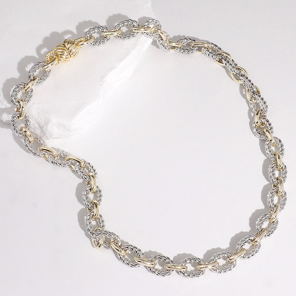 Madeline Love Two Tone 14K Gold Plated Two Tone Textured Chain Magnetic Necklace
