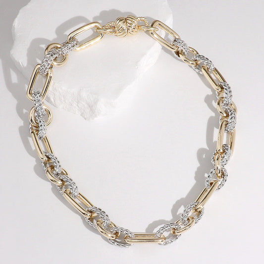 Two Tone 14K Gold Plated Two Tone Textured Chain Magnetic Necklace