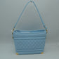 Quilted Diamond Pattern Shoulder Bag with Bottom Corner Accents - Blue - Shoulder Bag