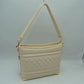 Quilted Diamond Pattern Shoulder Bag with Bottom Corner Accents - Buttercream - Shoulder Bag