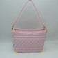 Quilted Diamond Pattern Shoulder Bag with Bottom Corner Accents - Light Pink - Shoulder Bag