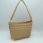 Quilted Diamond Pattern Shoulder Bag with Bottom Corner Accents - Sand - Shoulder Bag