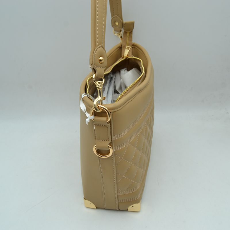 Quilted Diamond Pattern Shoulder Bag with Bottom Corner Accents - Shoulder Bag