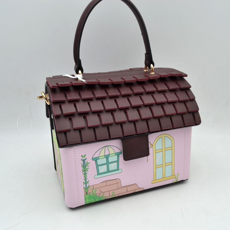 Whimsical House Shaped Top Handle Crossbody Handbag - Pink - Crossbody Bags