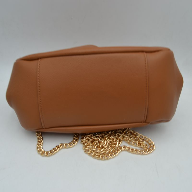 Ruched Kiss Lock Clutch Shoulder Bag with Detachable Gold Chain Strap - Shoulder Bag