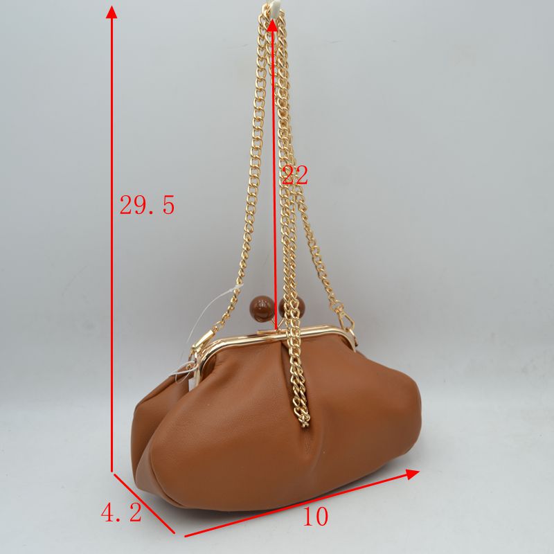 Ruched Kiss Lock Clutch Shoulder Bag with Detachable Gold Chain Strap - Shoulder Bag