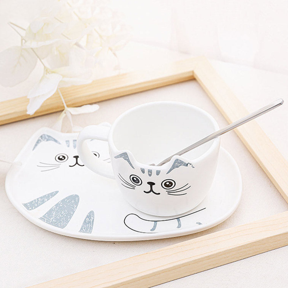 Madeline Love White Cat Ceramic Mug Cup and Saucer Set - Jewelry