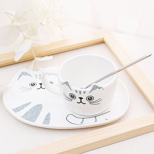 Madeline Love White Cat Ceramic Mug Cup and Saucer Set - Jewelry