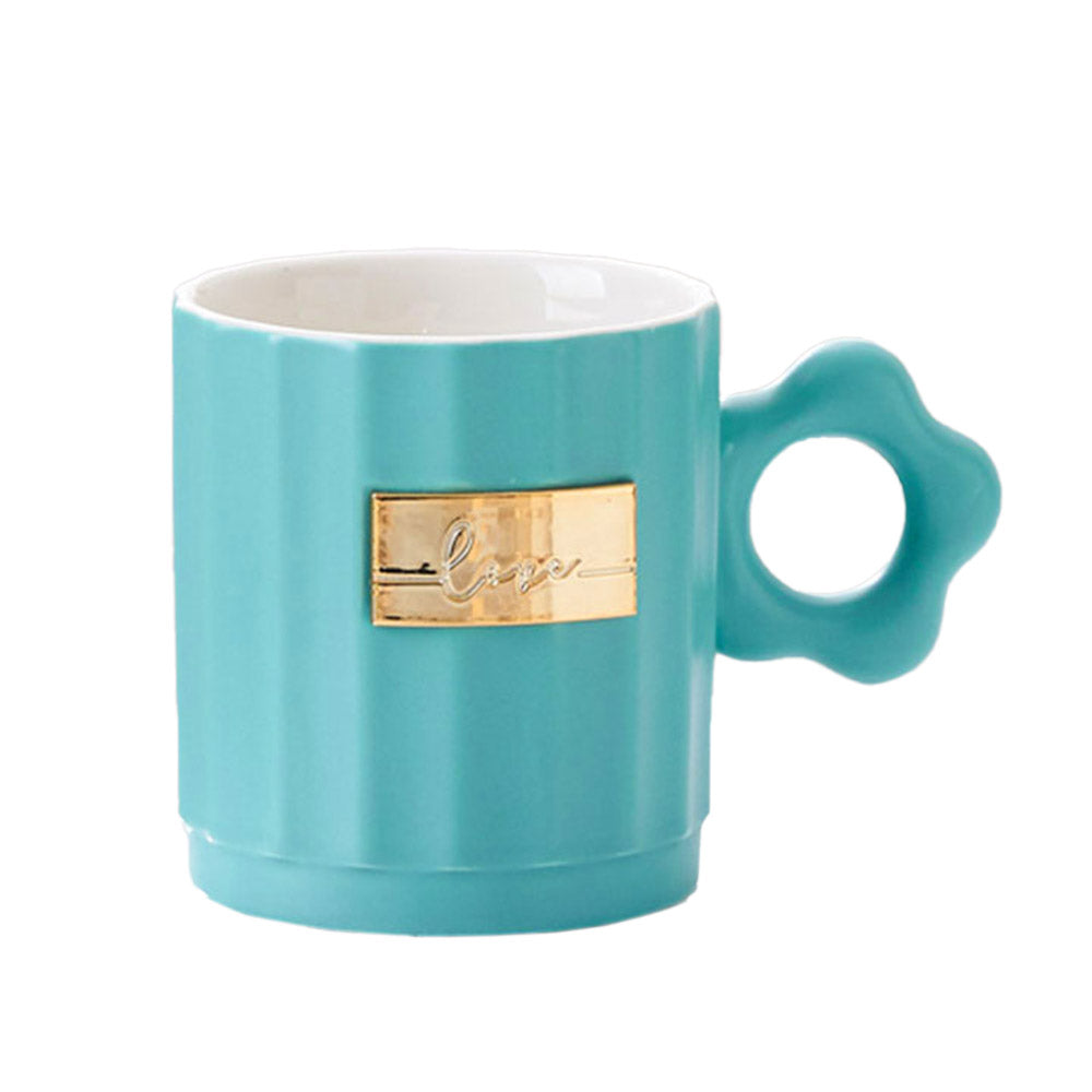 Love Message Colorful Flower Handle Ceramic Mug Cup