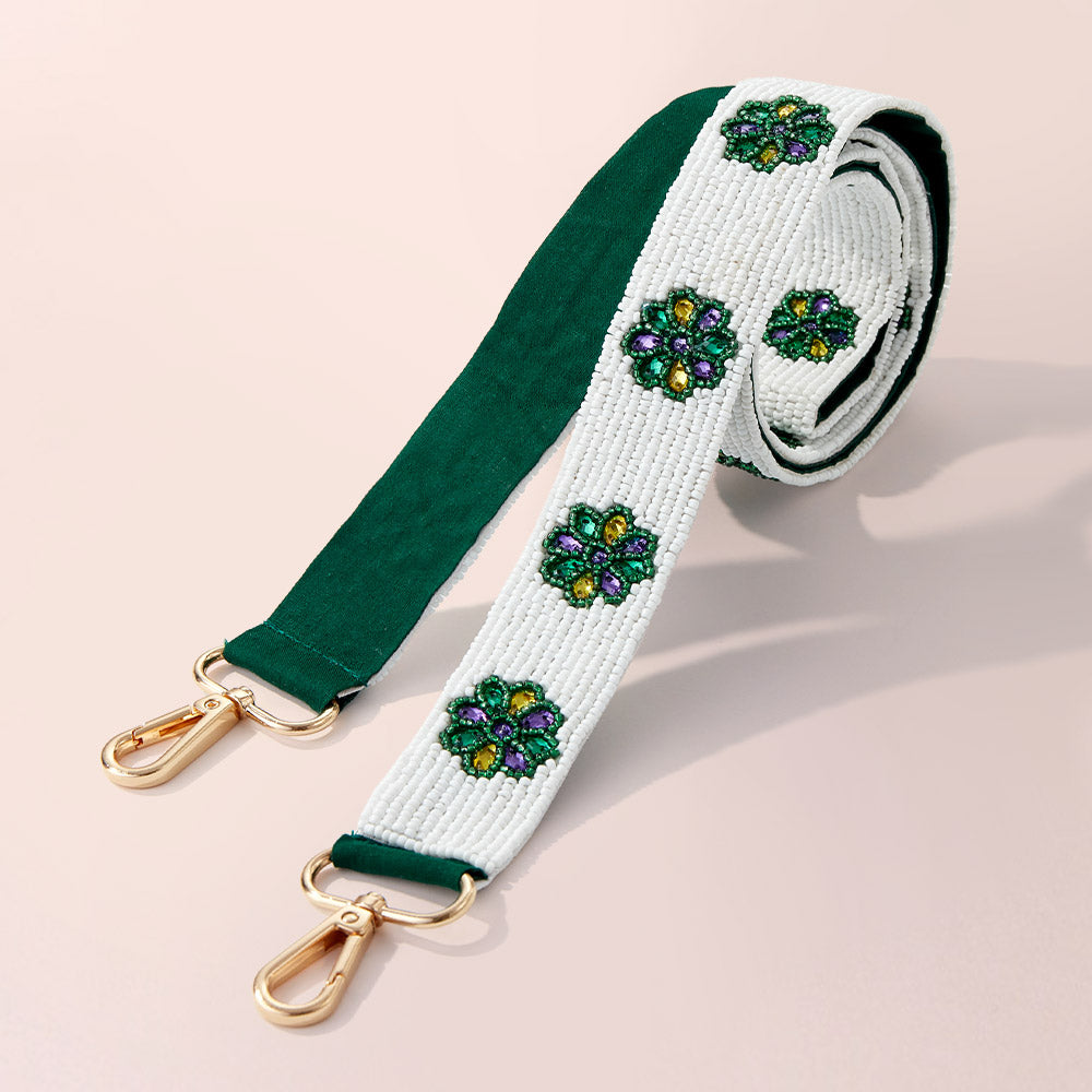 Multi Mardi Gras King Cake Stone Seed Beaded Bag Strap