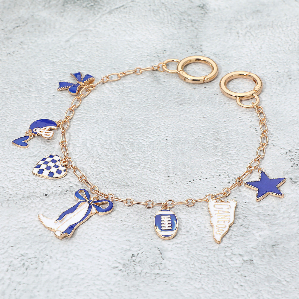Madeline Love Blue, Gold, White Western Theme Gameday Football Charm Station Bag Charm - Bags & Wallets