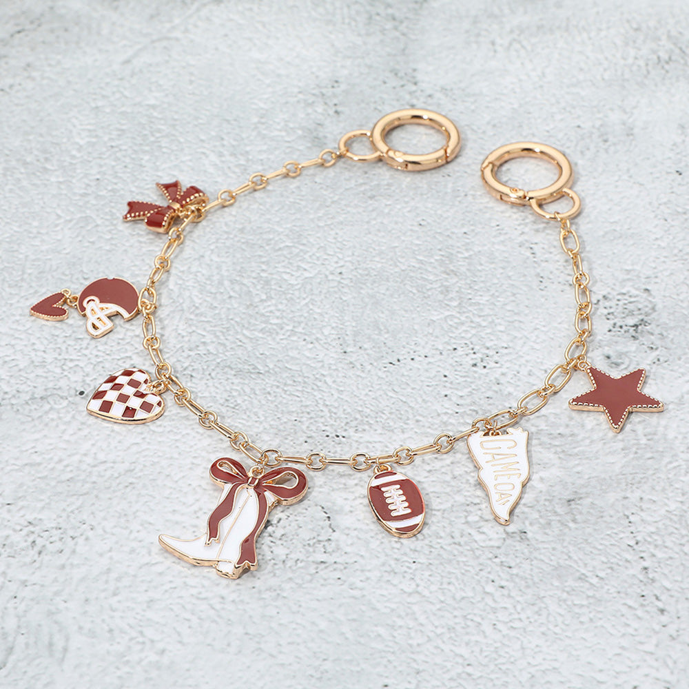 Madeline Love Burgundy, Gold, White Western Theme Gameday Football Charm Station Bag Charm - Bags & Wallets