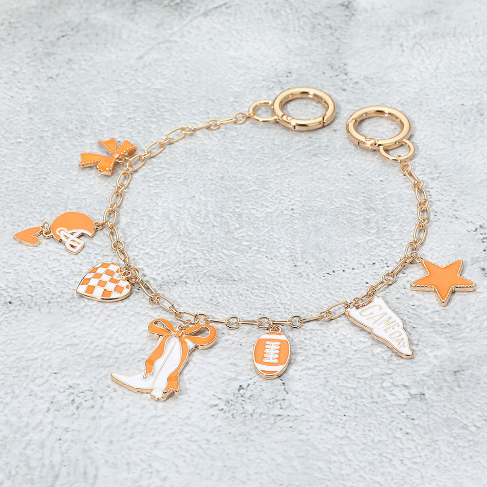 Madeline Love Gold, Orange, White Western Theme Gameday Football Charm Station Bag Charm - Bags & Wallets