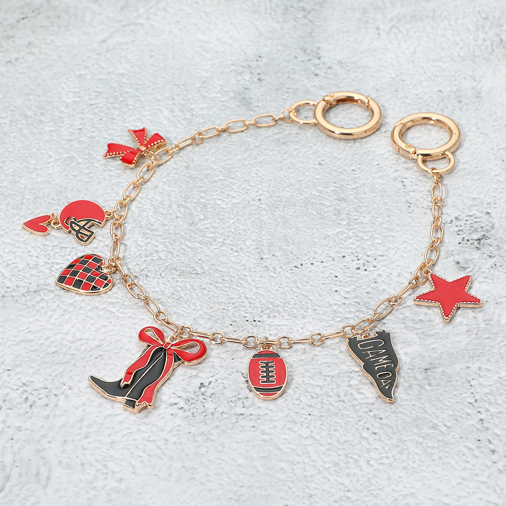 Madeline Love Black, Gold, Red Western Theme Gameday Football Charm Station Bag Charm - Bags & Wallets