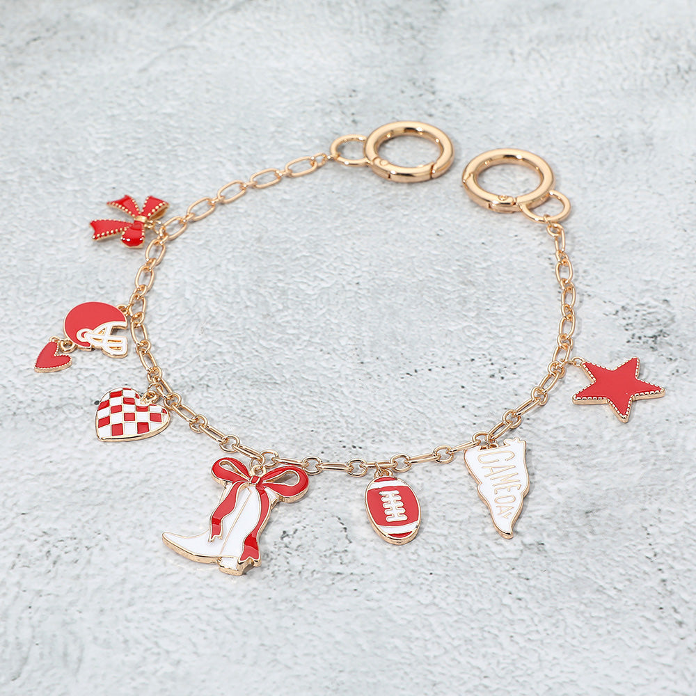 Madeline Love Gold, Red, White Western Theme Gameday Football Charm Station Bag Charm - Bags & Wallets