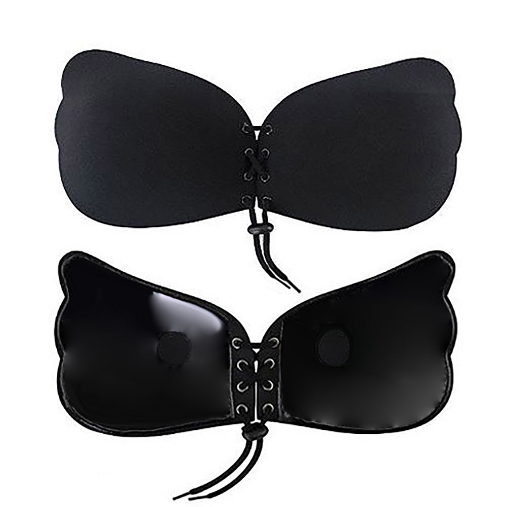 Madeline Love Black B Cup Backless Strapless Adhesive Lace-Up Push-Up Wing Bra - Hair Accessories - extra