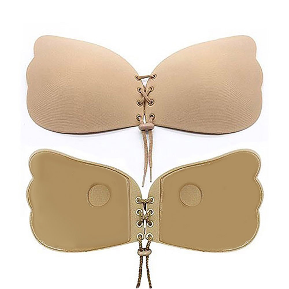 Madeline Love Beige B Cup Backless Strapless Adhesive Lace-Up Push-Up Wing Bra - Hair Accessories - extra