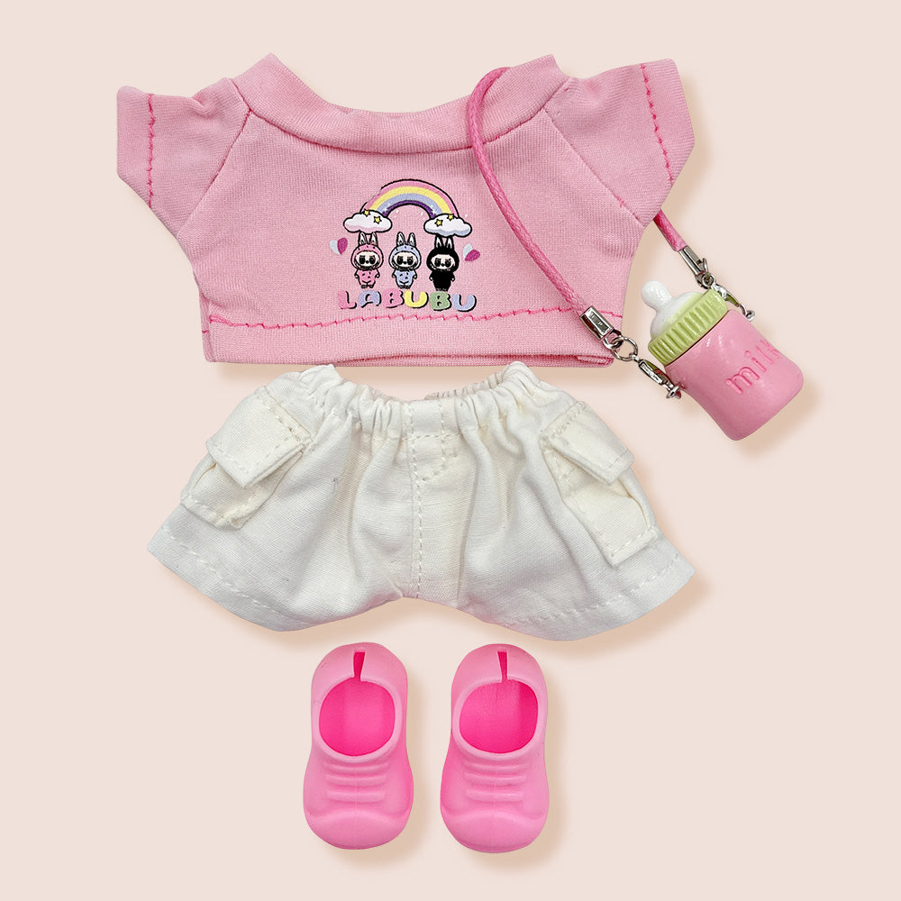 Madeline Love Pink Mini Doll Cartoon Print Top Jeans Shoes Bag Outfit Set - Kids