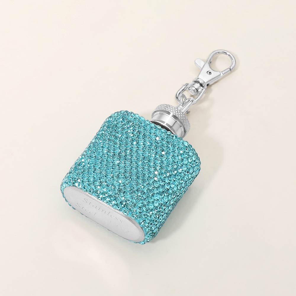 Madeline Love Aqua 1oz Bling Studded Stainless Steel Mini Flask Keychain Bag Charm - Bags & Wallets