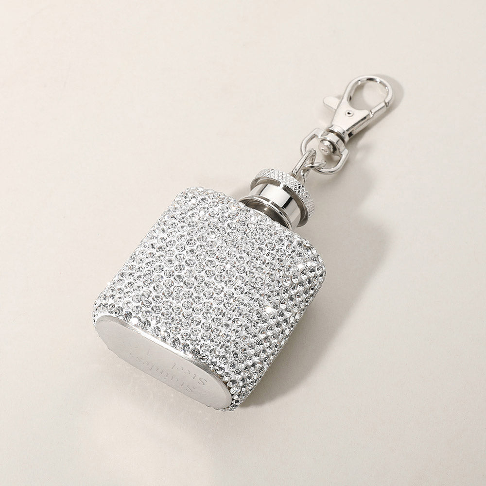 Madeline Love Clear 1oz Bling Studded Stainless Steel Mini Flask Keychain Bag Charm - Bags & Wallets