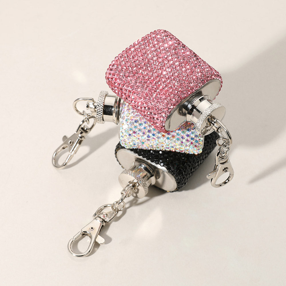 Madeline Love Clear 1oz Bling Studded Stainless Steel Mini Flask Keychain Bag Charm - Bags & Wallets - extra